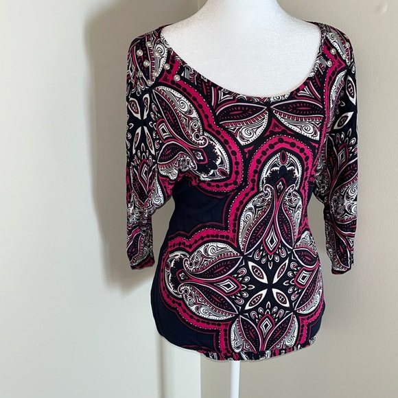 NWOT Inc International Concepts blouse xs paisley blue white pink magenta - Picture 1 of 10